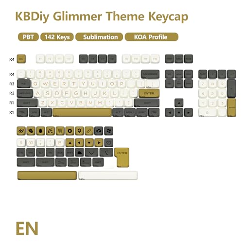 Image of KBDiy Glimmer Retro Keycaps 60 Percent,KOA Profile Dye-Sublimation PBT Custom Keyboard Keycap,142 Key Cap Set for Cherry Gateron MX Switches Mechanical Keyboards