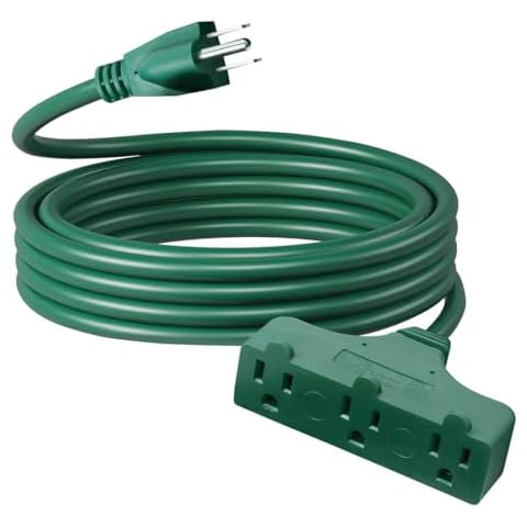 ClearMax Outdoor Green Extension Cord 25 ft, 3 Prong, for Light or Heavy Duty Electrical Equipment and Appliances, Weatherproof, Durable, Christmas Light Extension, 16 AWG 13A 125V 1625W ETL Listed Cover