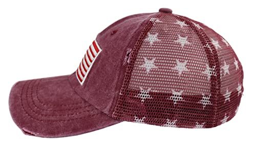 Image of American Flag Trucker Hat for Men Women, Adjustable Vintage Embroidery Washed Distressed USA Baseball Cap