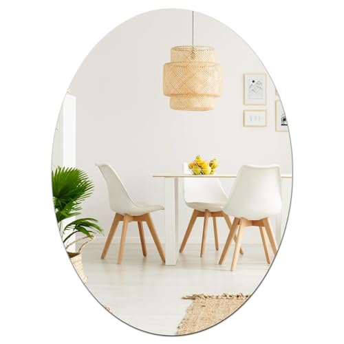 DARENYI 16.5 x 13 inch Frameless Oval Wall Mirror for Bathroom Sink, Non-Glass Shatterproof Acrylic Mirror Tile for Wall, Vanity, Bedroom, Living Room, Entryway, Home Decor, Double-sided Tapes Include