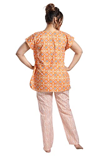 Image of Fabme Women's Cotton Printed Kaftan and Pyjama Set