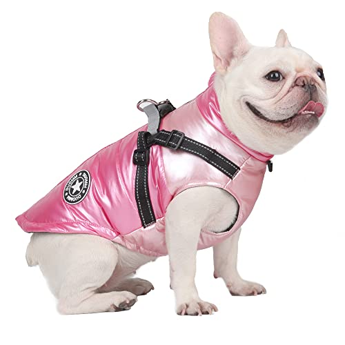 Hundejacke Winter mit Hundegeschirr, Winddichte wasserdichte warme Hundeweste mit glattem Reißverschluss, Welpenjacke, Reflektierend Hundemantel für kleine, mittelgroße Hunde (L, Rosa) Cover
