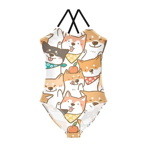 susiyo Girls One-Piece Swimsuits Pattern with Cute Shiba Inu Dog Bathing Suit Summer Beach Swimwear 3-10 Years