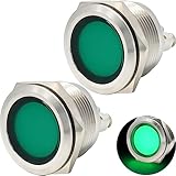 2Pcs Indicator Light 22mm Green Signal Lamp 12V-24V DC/AC Waterproof IP67 7/8" Mounting Hole Stainless Steel 304 LED Pilot Dash Lamp Light for Car Truck Boat
