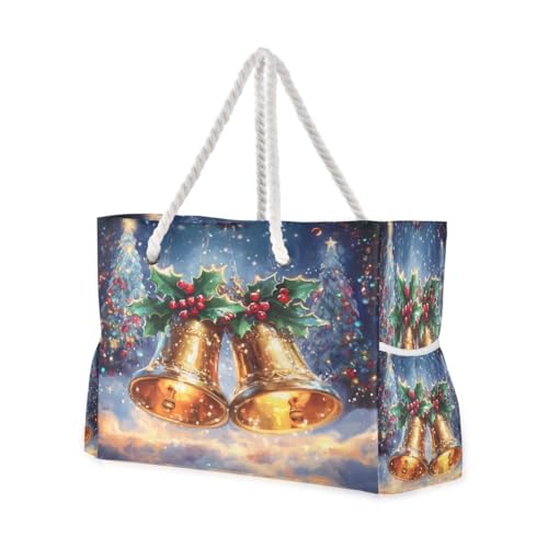 Large Beach Bags Totes Canvas Tote Shoulder Bag Watercolor Bell Water Resistant Bags for Gym Travel Daily