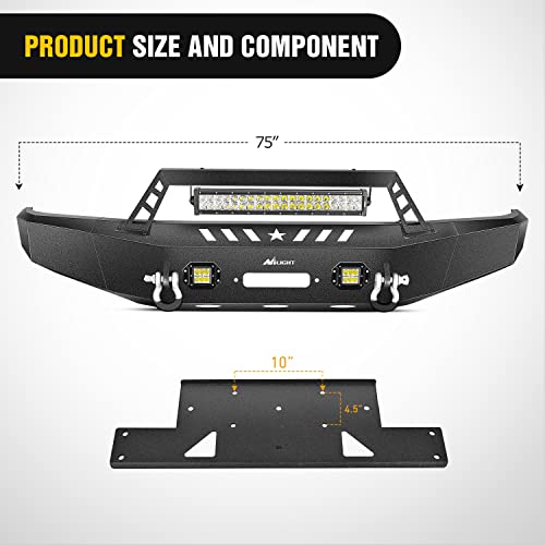 Image of Nilight Front Bumper Full Width Solid Steel Compatible for 2009 2010 2011 2012 2013 2014 Ford F150 Pickup Truck with Winch Plate Offroad 120W LED Light Bar 2x18w LED Pods