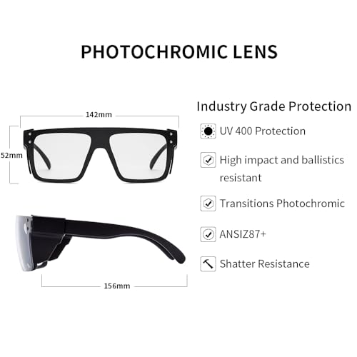 Image of Offray UV400Transition Photochromic Safety Glases Light to Dark Grey Lenses ANSI Z87 Impact Approved Wraparound Style Frame (Black)