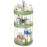 GTI 360° Rotating Makeup Organizer, 3 Tier Large Capacity Perfume Cosmetics Skincare Vanity Organizers,Bathroom Counter Organizer, Dresser Spinning Countertop Organizer and Storage for Women (Green)