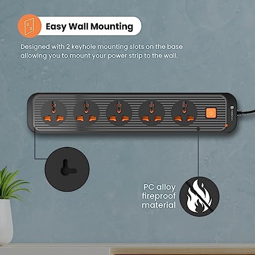 Portronics Power Plate 13 Multiplug Extension Board with 5 Power Sockets, 1500W, 2M Cord Length, Fire Proof Material, Short Circuit Protection(Black) - Image 6