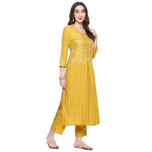 Image of BIBA Women Rayon Flex Straight Printed Suit Set
