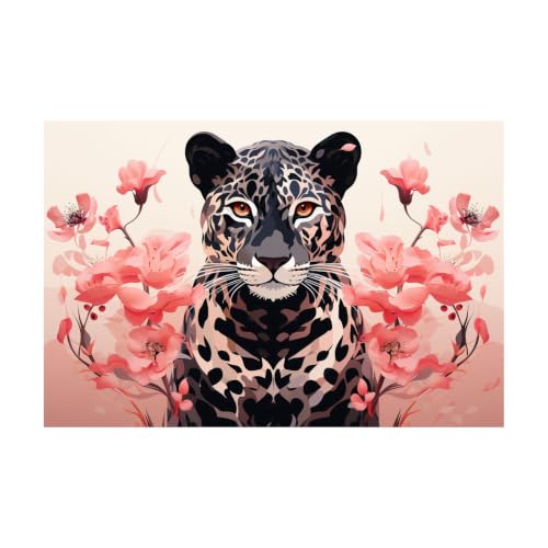 Arte plano moderno de jaguar, cartel retro minimalista y divertido de 40x60cm rosa sin marco
