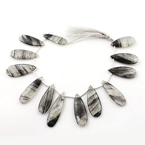 Briolette quartz rutilé noir perle longue goutte facettée LKBEADS SB1225