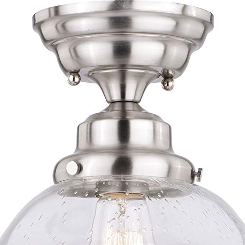 Vaxcel Huntley 12-In W Satin Nickel Farmhouse Schoolhouse Semi Flush Mount Ceiling Light Clear Glass #TOP1