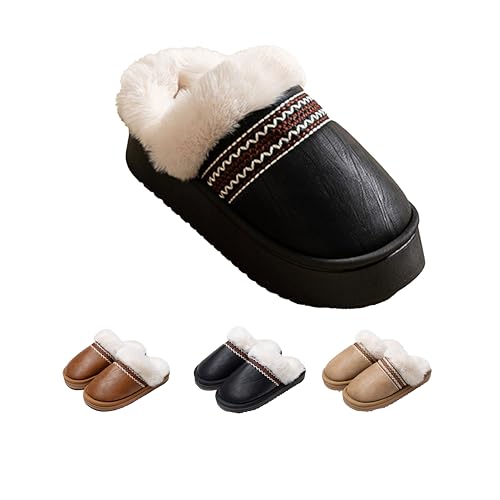 Women's Plush - Trimmed Slippers, Gentle Retro Color Scheme, Soft Fuzzy Plush, Advanced Texture Platform, Cozy Daily Wear Mules