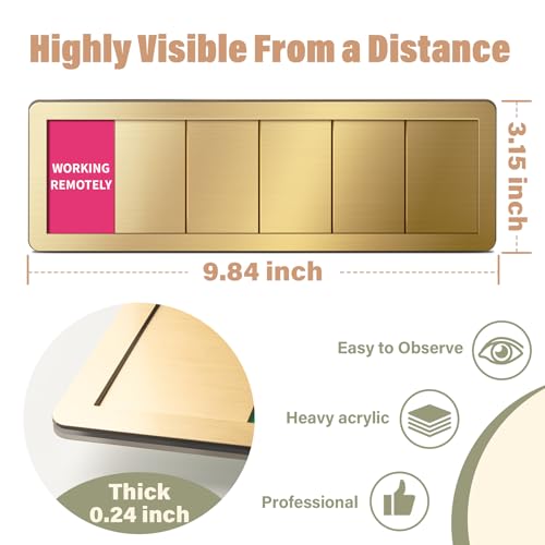 Image of Office Door Signs -6 Options Do Not Disturb, In A Meeting, Out Of Office, Working Remotely, Back Soon Please Knock,Privacy Door Slider Sign for Meeting & Conference Room Brushed Gold