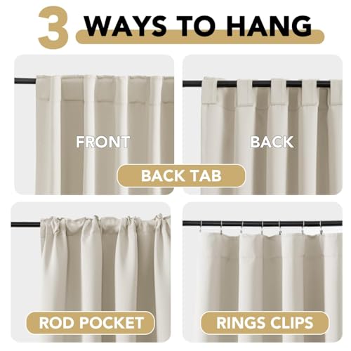 Image of H.VERSAILTEX Back Tab Curtains 90 Inch Long for Living Room, Rod Pocket Room Darkening Thermal Insulated Blackout Curtains, 52 x 90 Inch, Ivory, 2 Panels