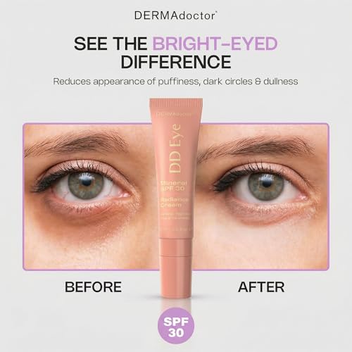 DERMAdoctor Caffeine Eye Cream for Dark Circles, Anti Aging Illuminator, Hydrating Under Eye Cream with SPF 30 for Puffiness, Wrinkles, and Bags Under Eyes, Dermatologist Formulated - 0.5 oz