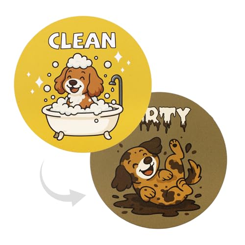 Funny Dog Clean Dirty Dishwasher Magnet Sign, Double-Sided