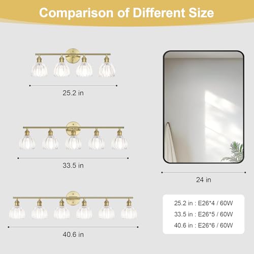 Image of Vintage Bathroom Light fixtures, Gold Vanity Lights, ETL Certified