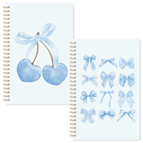 CNhoqc Lined Spiral Journal Notebook - 2pcs Blue Coquette Aesthetic Preppy Hardcover Spiral Bound Journaling Notebooks College Ruled Thick Paper Work School Supplies Note Taking Lined Pages Women Men