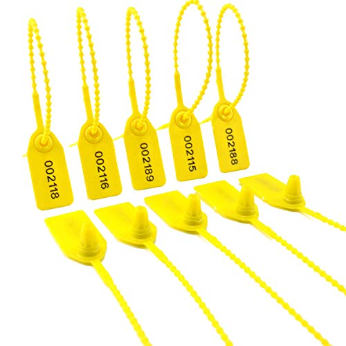 1000 Numbered Security Zip Ties Plastic Seals Pull Tite Security Tags Disposable Self-Locking Tie for Fire Extinguisher 250mm Lenght (Yellow)