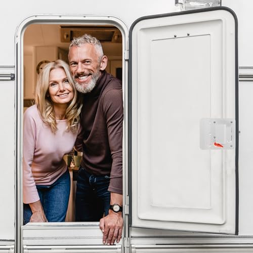 RV Door Lock Replacement with Paddle Deadbolt, Camper Door Handle Latch, 100% Metal RV Enclosed Travel Trailer Entry Door Lock with Keys for Camper Horse Trailer Cargo Hauler White