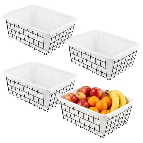 Cestas de metal rectangular con asa y forro lavable para proteger objetos en baños 2