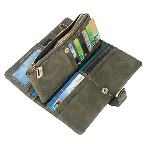 Image of Bird&Fish Women Vegan Leather Wallet Bifold Clutch Large Capacity Card Organizer Buckle Long Purse for Girls Candy Color
