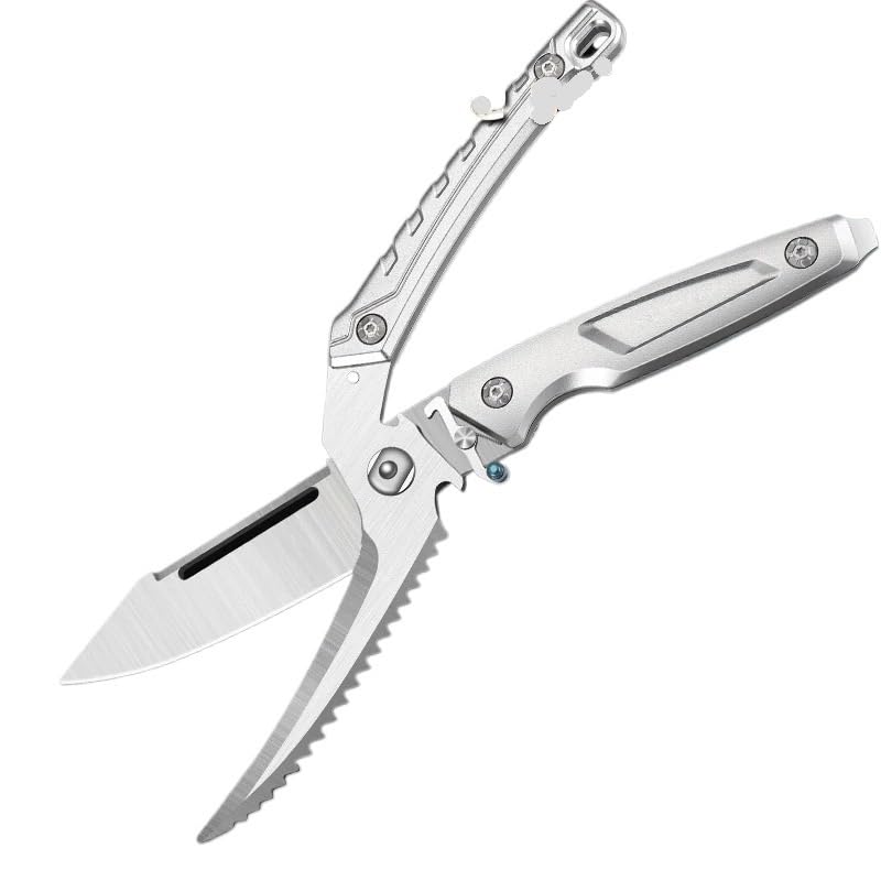Tijeras para huesos desmontables: corte preciso y pelador múltiple plateado para cocina.