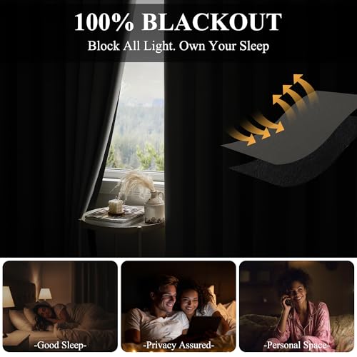 Image of RYB HOME 100% Blackout Room Divider Curtain Panel, Thermal Insulated & Privacy Assurd Extra Wide Curtains for Bedroom /Living Room, Drape with Hooks for Ceiling Mounted, W100 x L96, Grey, 1 Panel