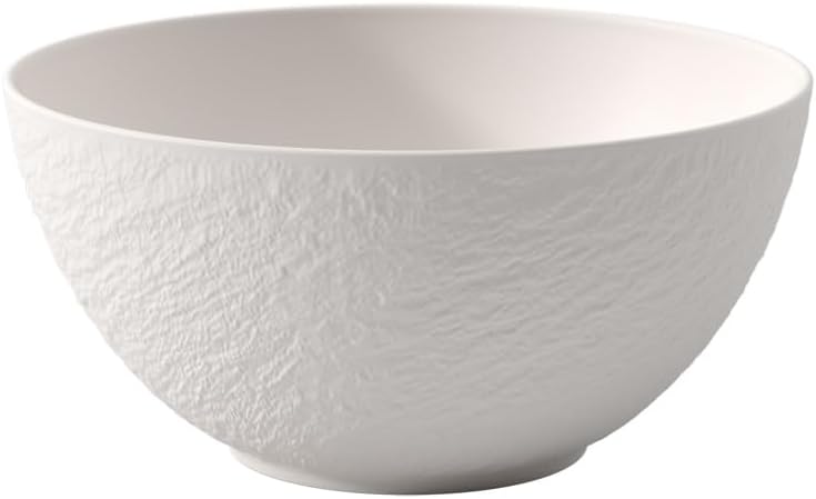 Villeroy & Boch Manufacture Rock Blanc Salad Bowl, Premium Porcelain, Made in Germany, Creamy White, Dishwasher-Safe, Microwave-Safe, Matte Design, Slate-Look, Serving Bowl, 81 oz Capacity