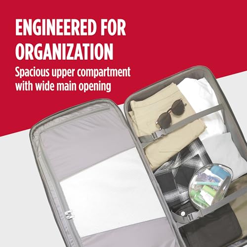 FUL Workhorse 30-Inch Rolling Duffel Bag, Split-Level Travel Luggage with Hardshell Base and Wheels, Navy3