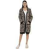 Damen-Roben, modischer Leoparden-Bademantel für Frauen mit Taschen, bequem, weich, langlebig und warm, Plüsch-Bademantel, grau, Einheitsgröße