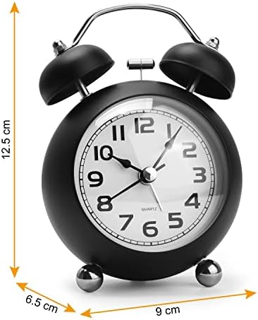JUBORUI Retro Alarm Clock - Non Ticking Silent Alarm Clock with Night Light Battery Operated Twin Bell Bedside Clock, Old Fashioned Analogue Desk Loud Alarm Clock for Bedroom/ Travel/ Heavy Sleepers