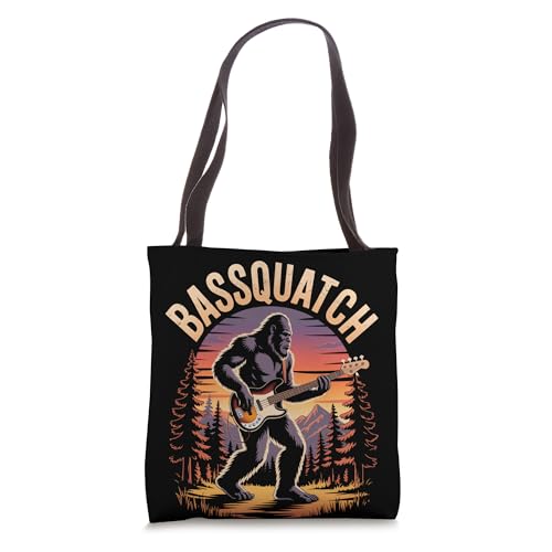 Bassquatch Funny Bigfoot Playing Bass Guitar Rock Halloween Tote Bag