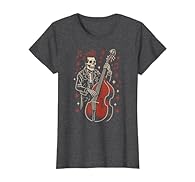 Celebrate 1950s spirit with this edgy retro look featuring a skeleton playing upright bass surrounded by musical notes and stars Perfect for rockabilly fans music lovers and 50s partygoers this piece captures the raw energy and cool style of mid cent...