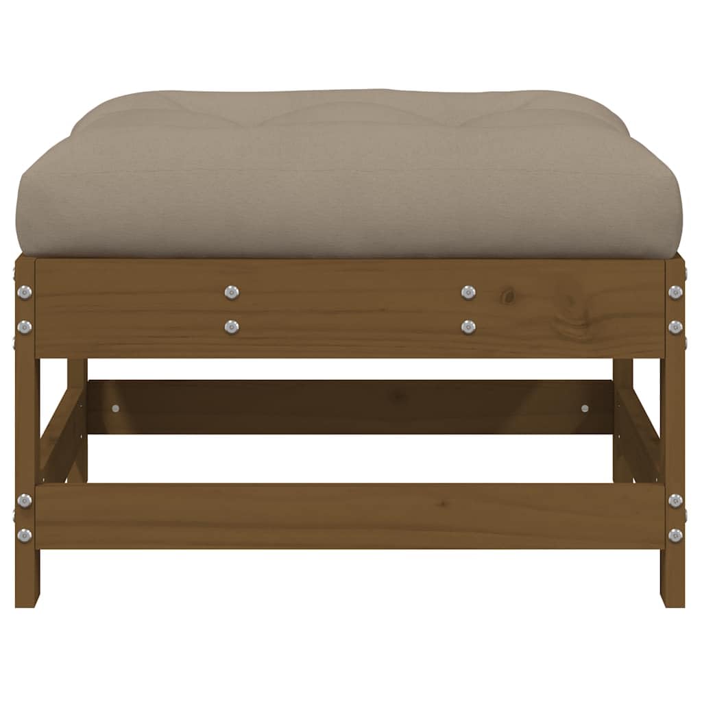 Taboret ogrodowy miodowo-brązowy, lite drewno sosnowe, 62 x 62 x 32 cm, z poduszką w kolorze taupe, wytrzymały, na taras, zestaw mebli na zewnątrz