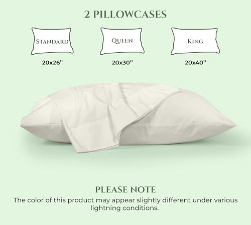 Image of Royale Linens 100% Cotton Pillow Cases King Size Set of 2 - Percale Pillowcase - Ivory Pillow Cases Super Soft Cooling & Breathable Hotel Cotton Pillowcases, Fits King Pillows (20 inchx40 inch, Ivory)