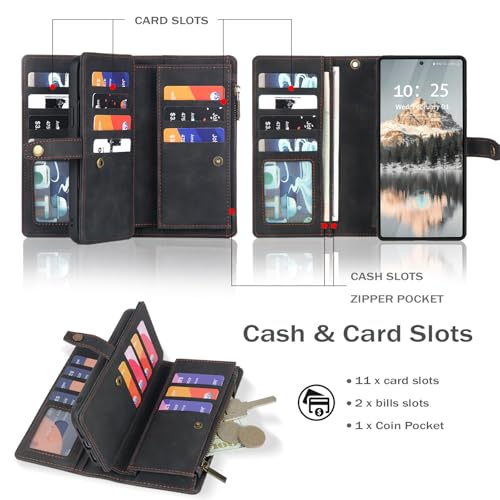 TwoHead for Samsung Galaxy S25 Ultra Wallet Case with Card Holder, Detachable Magnetic Phone Case for S25 Ultra,PU Leather All-Round Protective Phone Case Wallet with Wrist Strap,Black by TwoHead - Used condition - Image 3