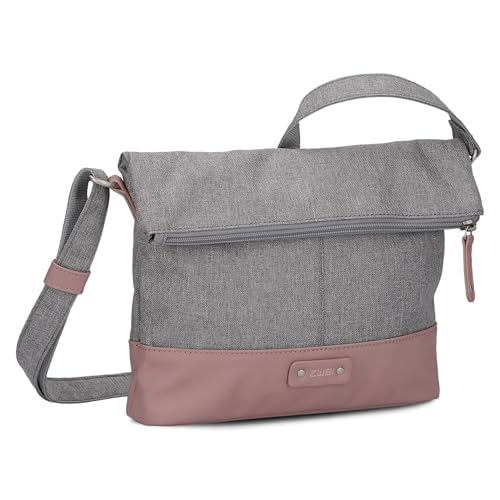 Zwei Damen Rolltop-Handtasche Olli OT6 Umhängetasche 2/4 Liter klassische Crossbody Bag wasserabweisend robust strapazierfähig Bicolor Design Schultertasche, hochwertig verarbeitet (powder)