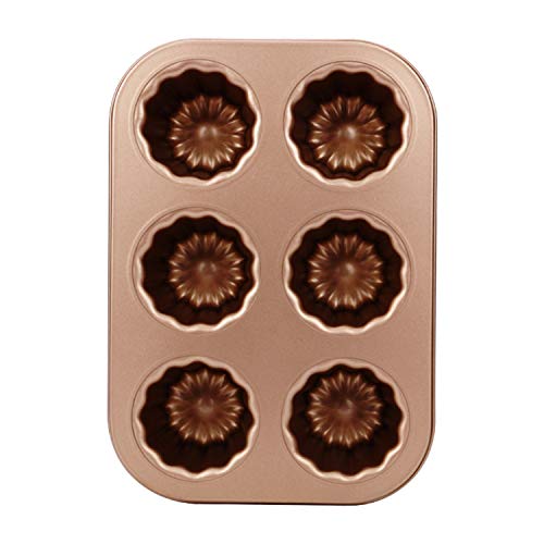 Cannele Moldes antiadherentes para magdalenas y magdalenas, Canneles dorados, bandeja para hornear de acero al carbono, 6 cavidades Cover