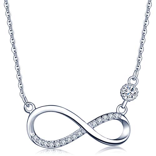 Infinite U Collier pendentif femme fille en argent 925 Le symbole d'infini orné zircon, avec la boîte de cadeau et la carte de vœux 3D, Cadeau Noël...