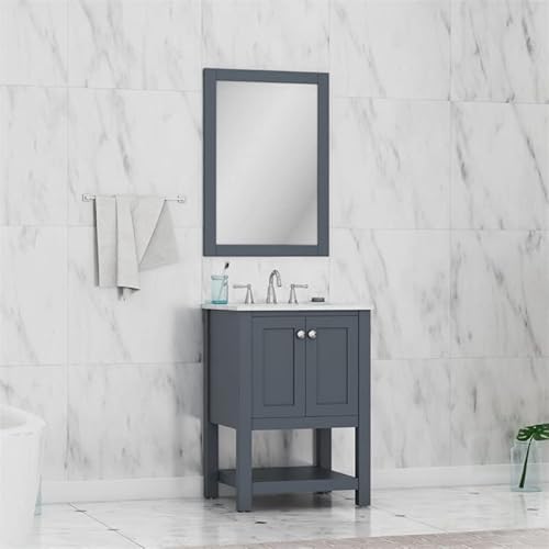 Alya Bath He-102-24-G-Cwmt Wilmington Single Bathroom Vanity With Carrera Marble Top And No Mirror, 24", Gray #TOP1