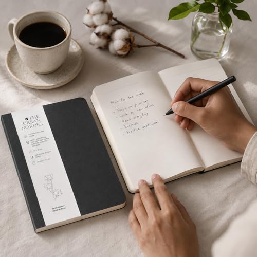 Image of Cotton Rag Paper Cover Personal Diary for Journaling, Gratitude & Daily Writing | A5 Executive Notebook for Women & Men | Softcover Ruled Journal for Office, Travel & Gifting