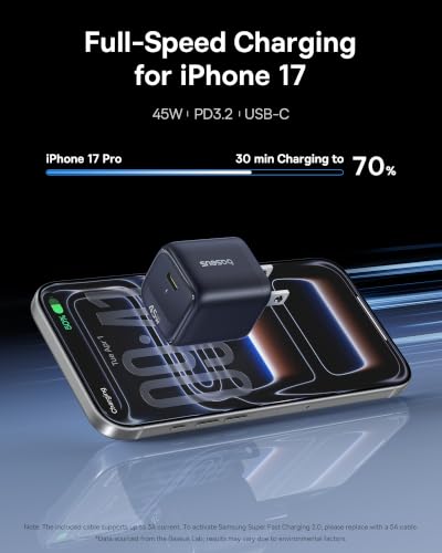 Image of Baseus 45W USB C Charger Block, 2 Pack Super Fast Charger with USB-C Cable for iPhone 16 /15 Series, iPad, Galaxy S24 Ultra and More Series