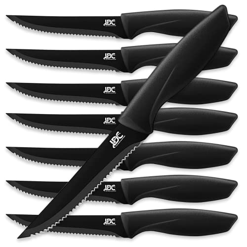 Lux Decor Collection Steak Knives - Black Steak Knives Set of 8 - Stainless Steel Ultra Sharp Serrated Steak Knives - Scratch Resistant & Dishwasher Safe Knives