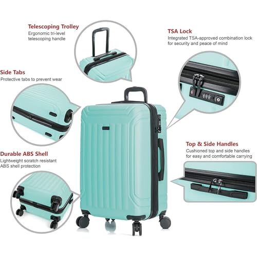 Naturally Nice New Generation Hardside 3-Piece Luggage Set - Mint - (Impact-Resistant, 360 Spinner Wheels, Expandable, Dimensions: 20" X 13" X 9", Secure Combination Lock)2
