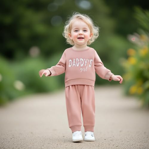 Infant Baby Girl Fall Outfit Daddy's Girl Letter Print Long Sleeve Pullover And Pants 2 Pcs Set for Toddler2