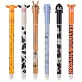 Set mit 6 Radierbare Stifte, Kawaii Verschiedene Tiermotive, Mehrfarbig Temperaturempfindlich, 0,5 mm, Löschbaren Gelstiften für Kinder Studenten Schule Büro