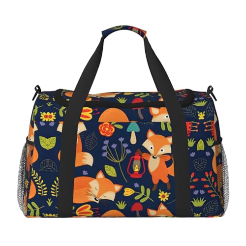 Sac de week-end renard et fleur pour femme idéal comme bagage cabine noir